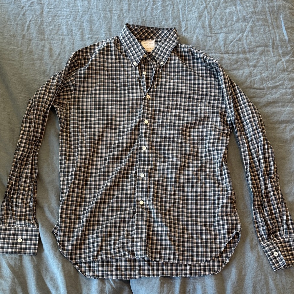 Men's Blue and White Checkered Shirt